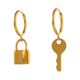 Asymmetrical Lock Key Hoop Earrings 18K Plated Stainless Steel Jewelry