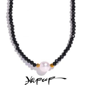 Crystal Beads Chain Pearl Collar Necklace for Women