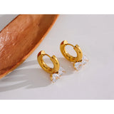 Zircon Heart Bow Stainless Steel Hoop Earrings Waterproof Jewelry