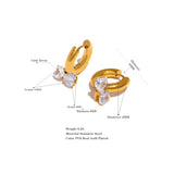 Zircon Heart Bow Stainless Steel Hoop Earrings Waterproof Jewelry