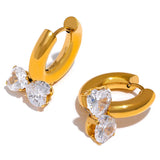 Zircon Heart Bow Stainless Steel Hoop Earrings Waterproof Jewelry