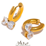 Zircon Heart Bow Stainless Steel Hoop Earrings Waterproof Jewelry