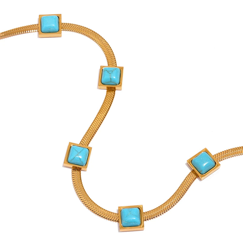 Turquoise Snake Chain Necklace Stainless Steel Golden Collar Jewelry