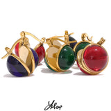 Red Green Dark Resin Huggie Earrings Stainless Steel Style Jewelry Women
