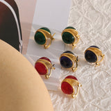 Red Green Dark Resin Huggie Earrings Stainless Steel Style Jewelry Women