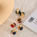 Red Green Dark Resin Huggie Earrings Stainless Steel Style Jewelry Women