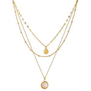 Bohemian Round Pendant Stainless Steel Necklace Chain Metal Texture Collar