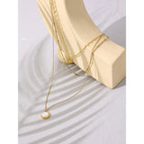 Bohemian Round Pendant Stainless Steel Necklace Chain Metal Texture Collar