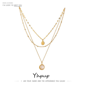 Bohemian Round Pendant Stainless Steel Necklace Chain Metal Texture Collar