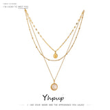 Bohemian Round Pendant Stainless Steel Necklace Chain Metal Texture Collar