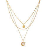 Bohemian Round Pendant Stainless Steel Necklace Chain Metal Texture Collar