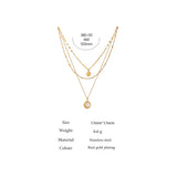 Bohemian Round Pendant Stainless Steel Necklace Chain Metal Texture Collar