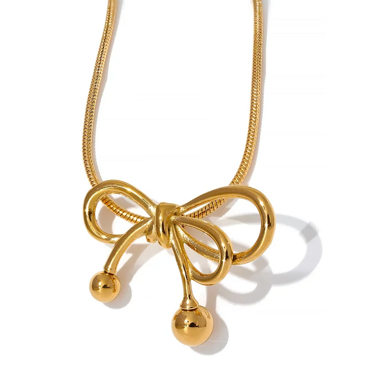Bow-knot Pendant Stainless Steel Women Short Chain Necklace Charm Metal