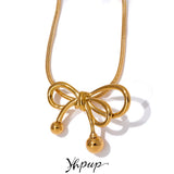 Bow-knot Pendant Stainless Steel Women Short Chain Necklace Charm Metal