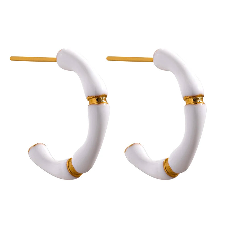 Yellow Enamel Bamboo Geometric Hoop Earrings Charm Jewelry Gift