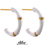 Yellow Enamel Bamboo Geometric Hoop Earrings Charm Jewelry Gift