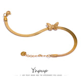 Butterfly Snake Chain Bangle Bracelet Stainless Steel Golden Waterproof Jewelry