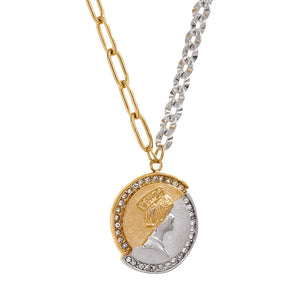 Cast Portrait Queen Coin Pendant Necklace Charm