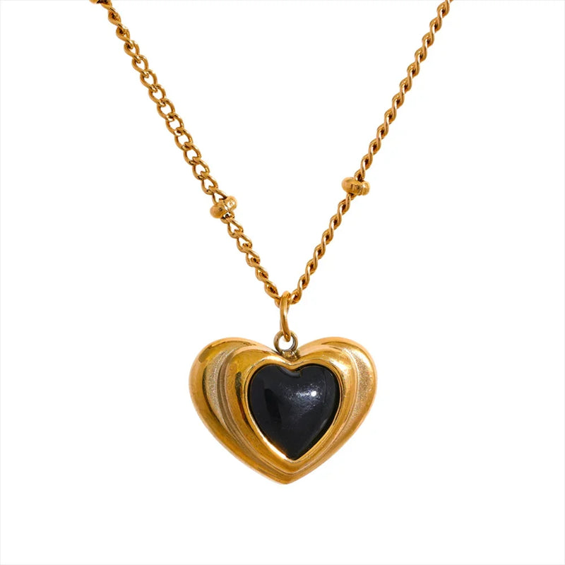 Stainless Steel Heart Pendant Charm Necklace Romantic Jewelry Gift