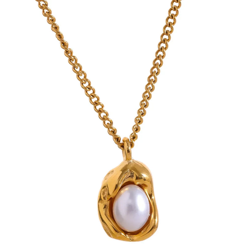 Natural Pearl Drop Pendant Necklace 18k Plated Chain Collar Jewelry