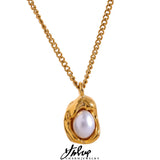Natural Pearl Drop Pendant Necklace 18k Plated Chain Collar Jewelry