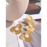 Charm Fan Pearl Flowers Big Stud Earrings Women