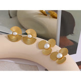 Charm Fan Pearl Flowers Big Stud Earrings Women