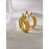 Charm Metal Layered Round Hoop Earrings Stainless Steel 18 K Plated