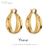Charm Metal Layered Round Hoop Earrings Stainless Steel 18 K Plated