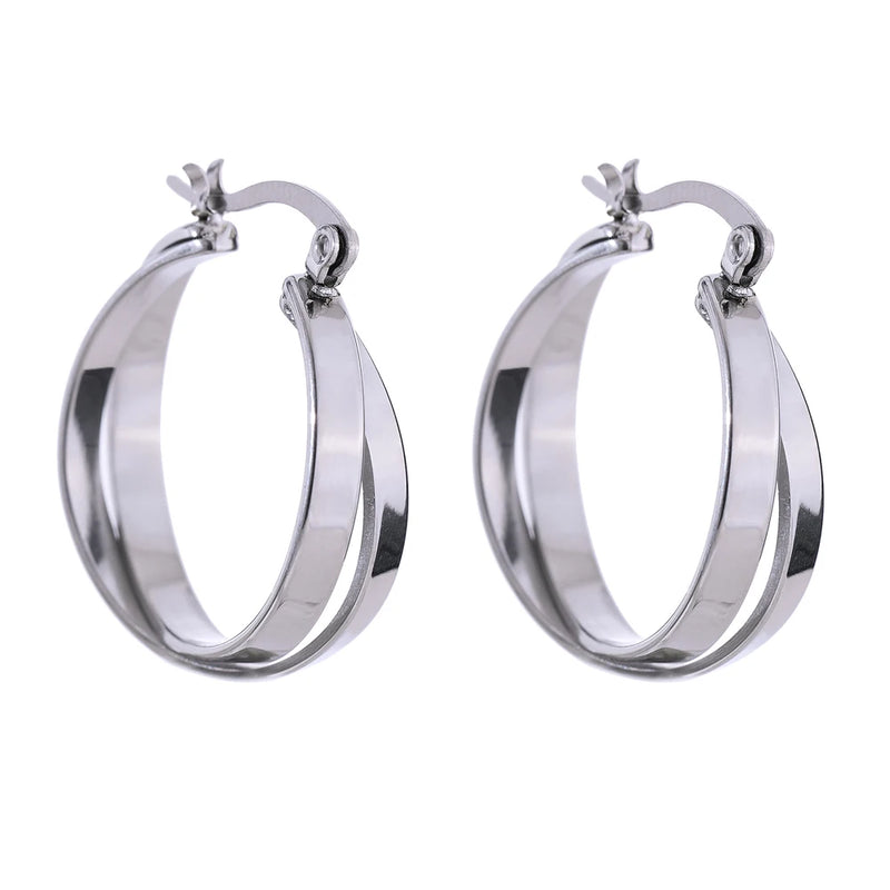 Charm Metal Layered Round Hoop Earrings Stainless Steel 18 K Plated