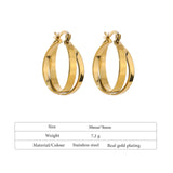 Charm Metal Layered Round Hoop Earrings Stainless Steel 18 K Plated