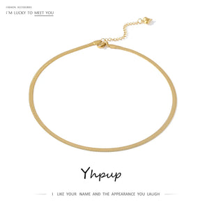 Geometric Snake Chain Necklace Stainless Steel Jewelry Golden Metal Texture