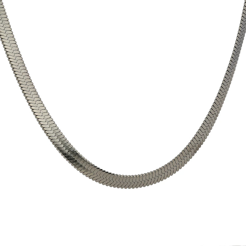Geometric Snake Chain Necklace Stainless Steel Jewelry Golden Metal Texture