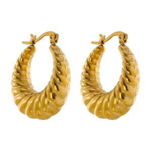 Stainless Steel Croissant Hoop Earrings 18K Round Summer Jewelry Gift