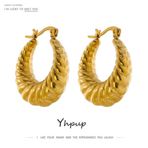 Stainless Steel Croissant Hoop Earrings 18K Round Summer Jewelry Gift