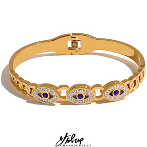 Evil Eye Stainless Steel Bangle Bracelet Zircon Waterproof Jewelry