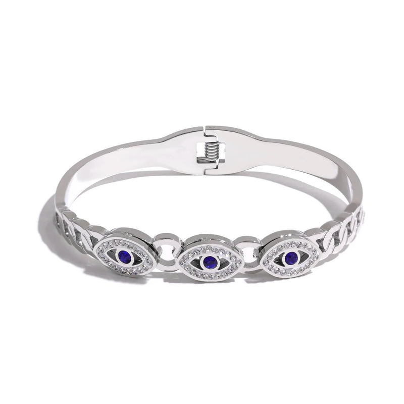 Evil Eye Stainless Steel Bangle Bracelet Zircon Waterproof Jewelry