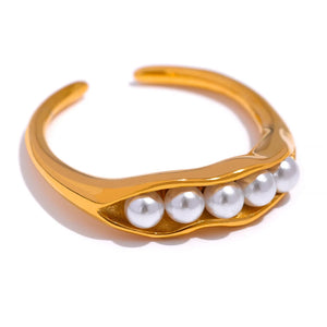 Charm Pearls Waterproof Open Ring 18K Plated Women Jewelry