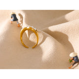 Charm Pearls Waterproof Open Ring 18K Plated Women Jewelry