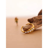Charm Pearls Waterproof Open Ring 18K Plated Women Jewelry