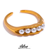 Charm Pearls Waterproof Open Ring 18K Plated Women Jewelry