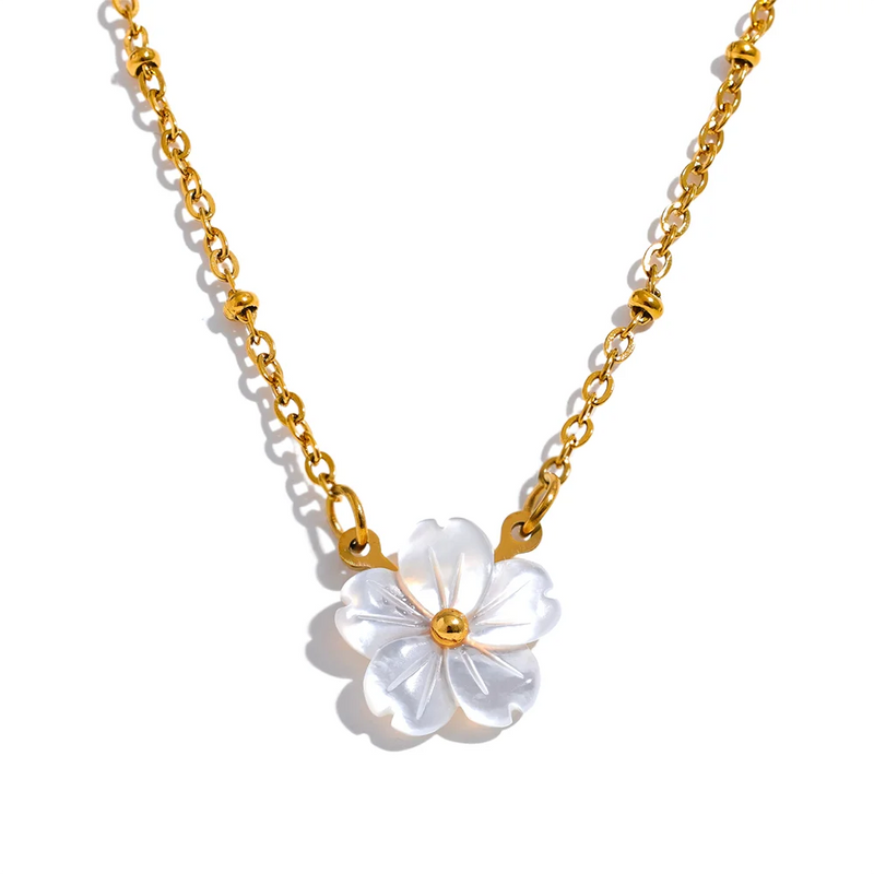 Shell Flower Pendant Necklace Gift Stainless Steel Chain Jewelry