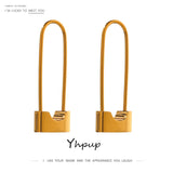 Lock Hoop Earrings Stainless Steel Texture Jewelry Women Gift