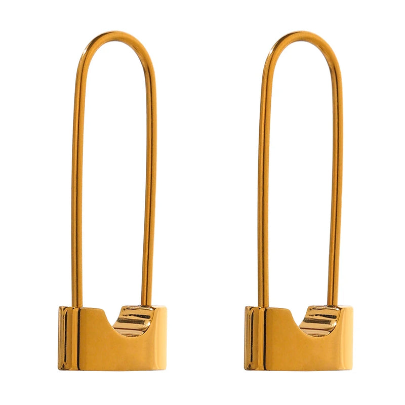 Lock Hoop Earrings Stainless Steel Texture Jewelry Women Gift