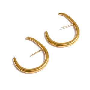 Stainless Steel Big Golden Stud Earrings Water Proof Statement Jewelry