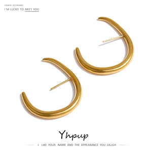 Stainless Steel Big Golden Stud Earrings Water Proof Statement Jewelry