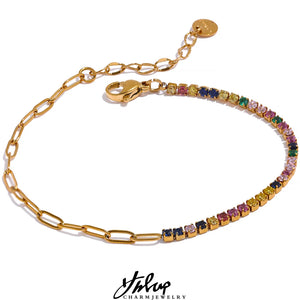 Colorful CZ Bracelet Bangle 18K Plated Women