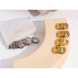 Colorful Crystal Huggie Earrings Stainless Steel Golden Unusual Hoops