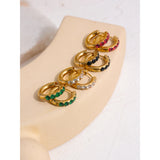 Colorful Crystal Huggie Earrings Stainless Steel Golden Unusual Hoops