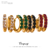 Colorful Crystal Huggie Earrings Stainless Steel Golden Unusual Hoops